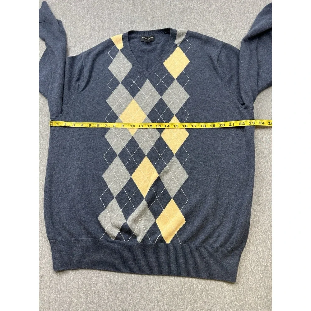 Banana Republic Cotton Argyle Sweater‎ Mens XL Pullover Blue Yellow Gray Vneck